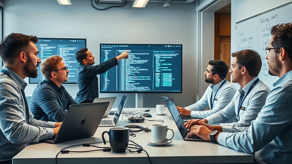 people sitting at a table with a laptop